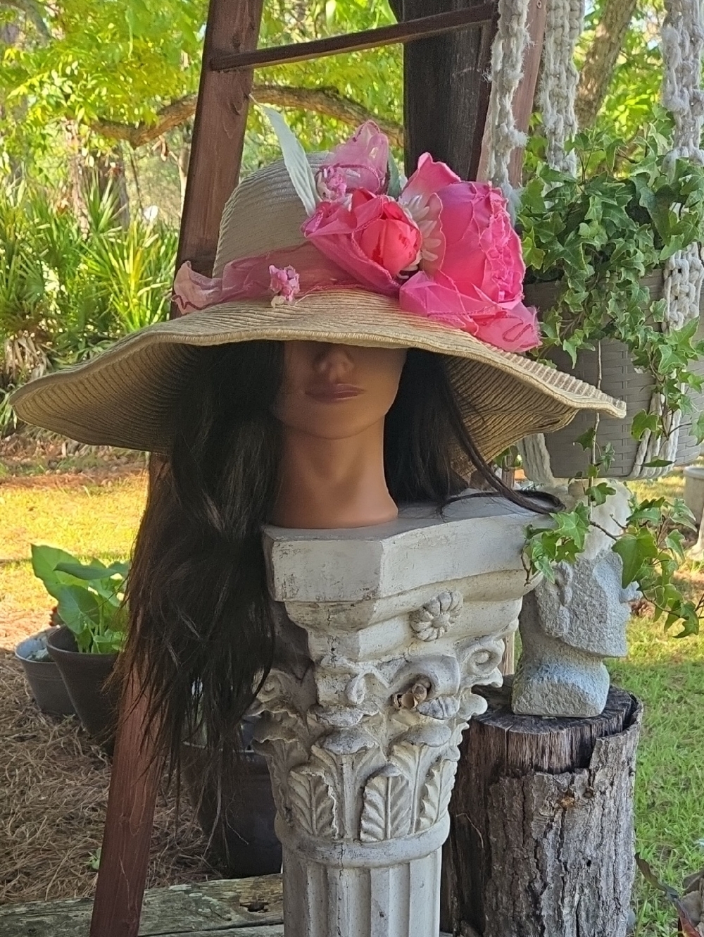 Nollia Paper Straw Wide Brim Sun Hat With Peony And Ribbon Accent Above Brim